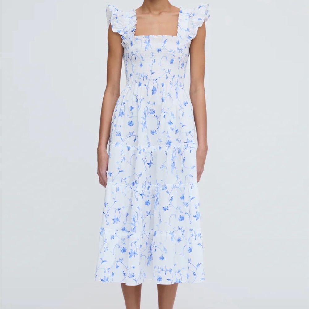 Hill House Blue and White Floral Midi Dress